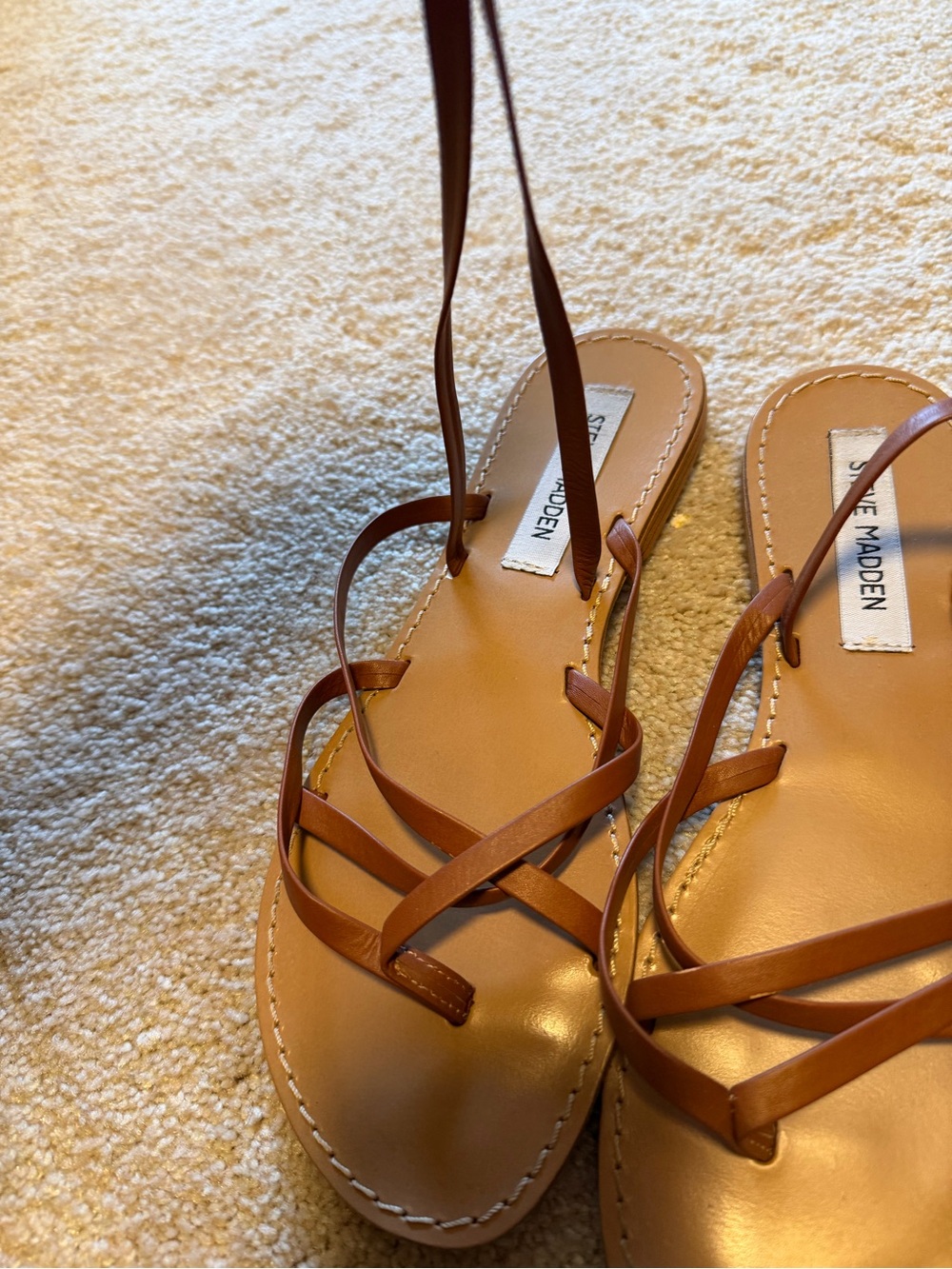 Steve Madden Tan Strappy Leather Flat Sandals